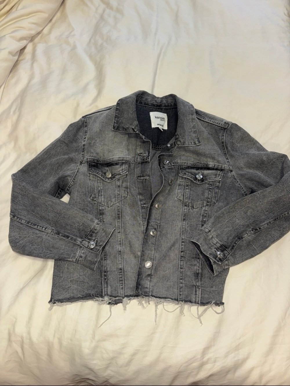 Kensie Distressed Grey Denim Jacket